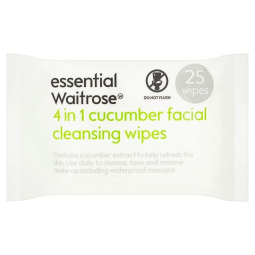 Picture of Waitrose Essential 4in1 Cleansing Wipes Cucumber 25s