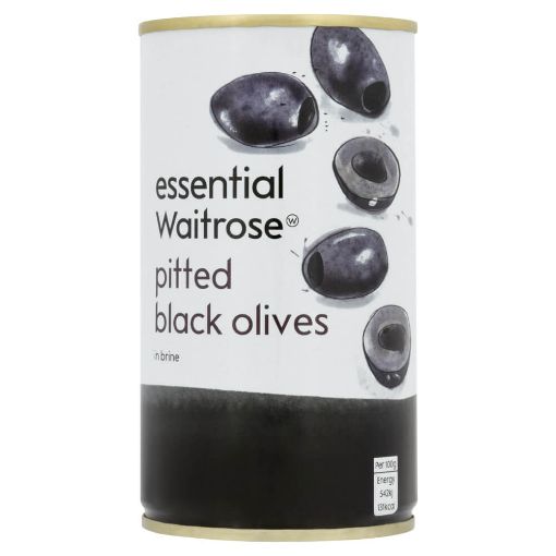 Picture of Waitrose Essential Pitted Black Olives In Brine 350g