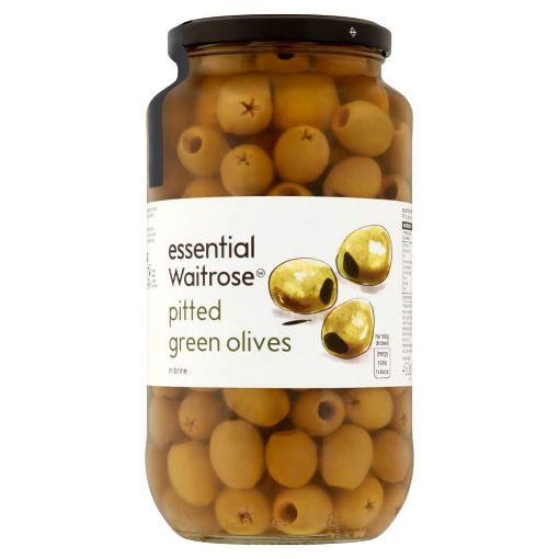 Picture of Waitrose Essential Pitted Green Olives In Brine 935g