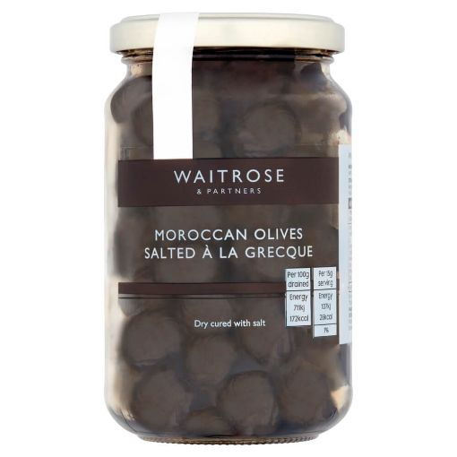 Picture of Waitrose Moroc Olives Salted A La Grecque 235g