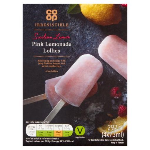 Picture of Co-op 4 Irresistable Raspberry & Lemon Lollies (73mlx4)